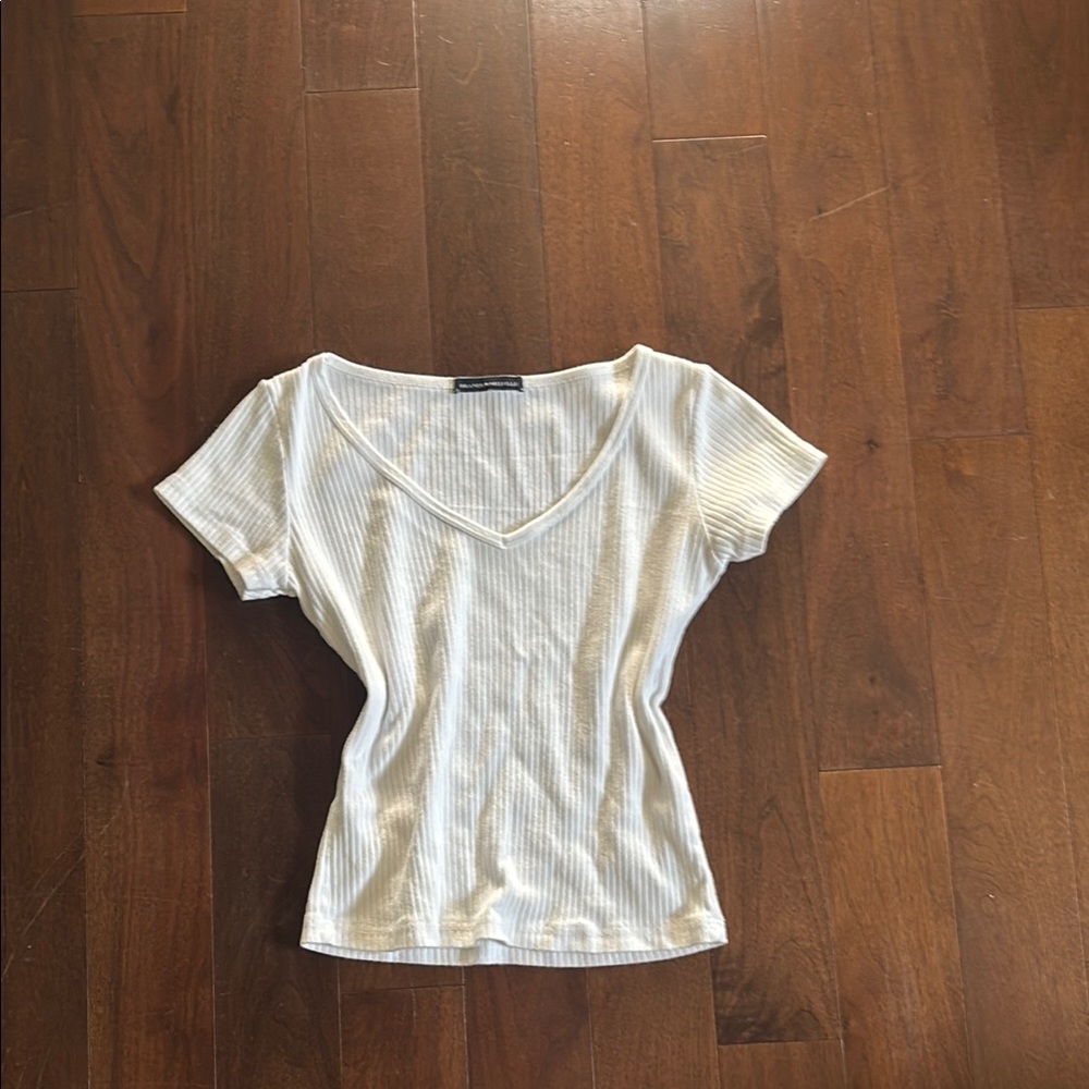 White V-Neck Ribbed Women's Top
